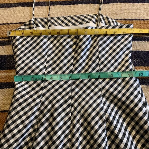 Ann Taylor Silk Gingham Check Dress Spaghetti Strap Black White Plaid Petite 2 - Picture 6 of 8